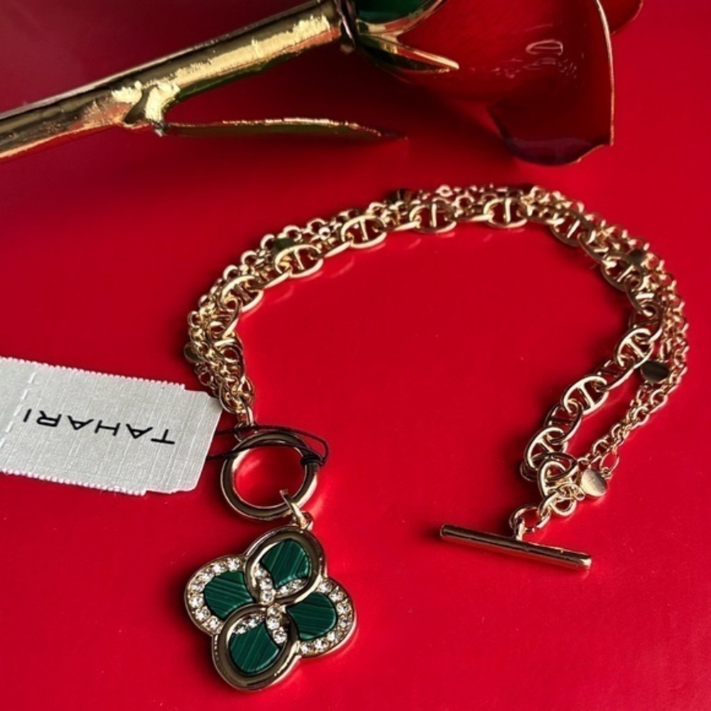 Tahari Gold and Green Clover Bracelet